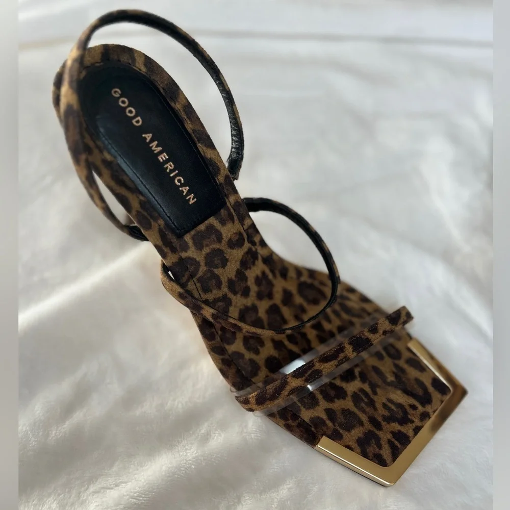 Good American Standout Square Toe 60 Pale Leopard size 8 1/2